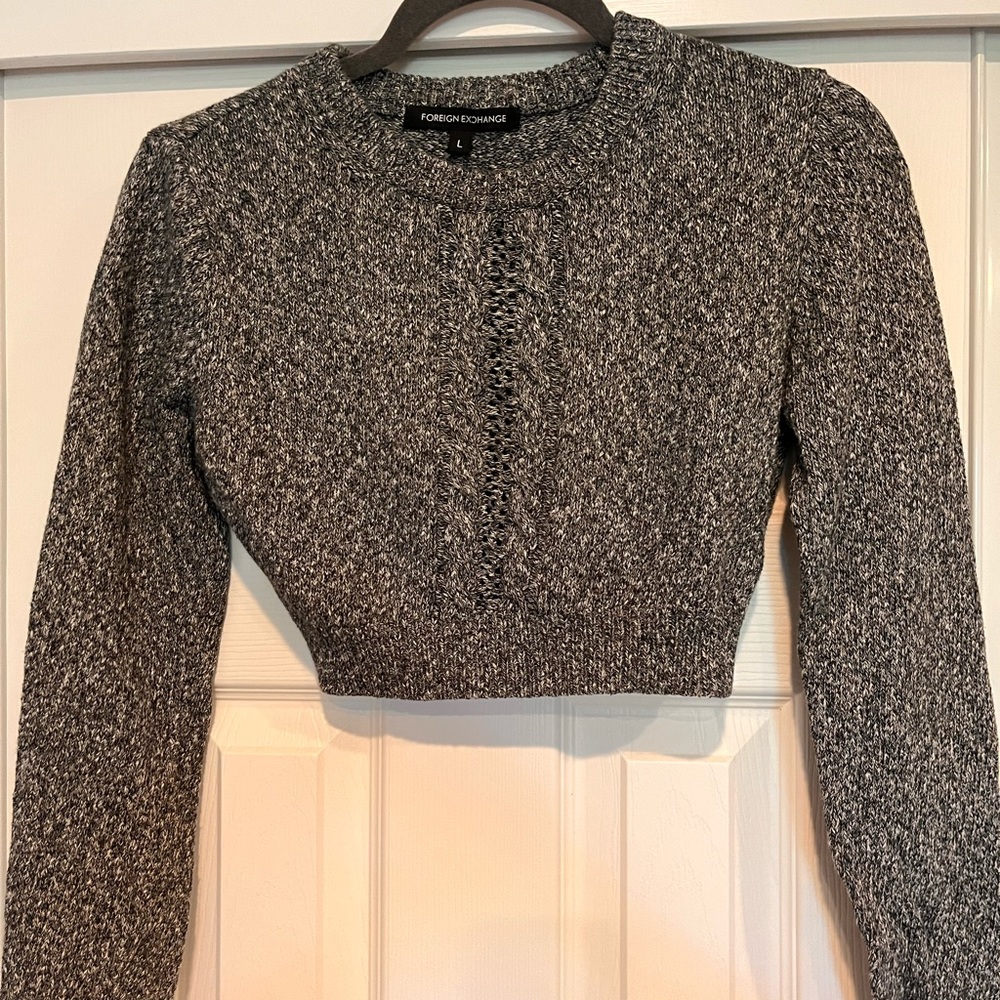 Foreign Exchange Cable-knit Cropped Sweater